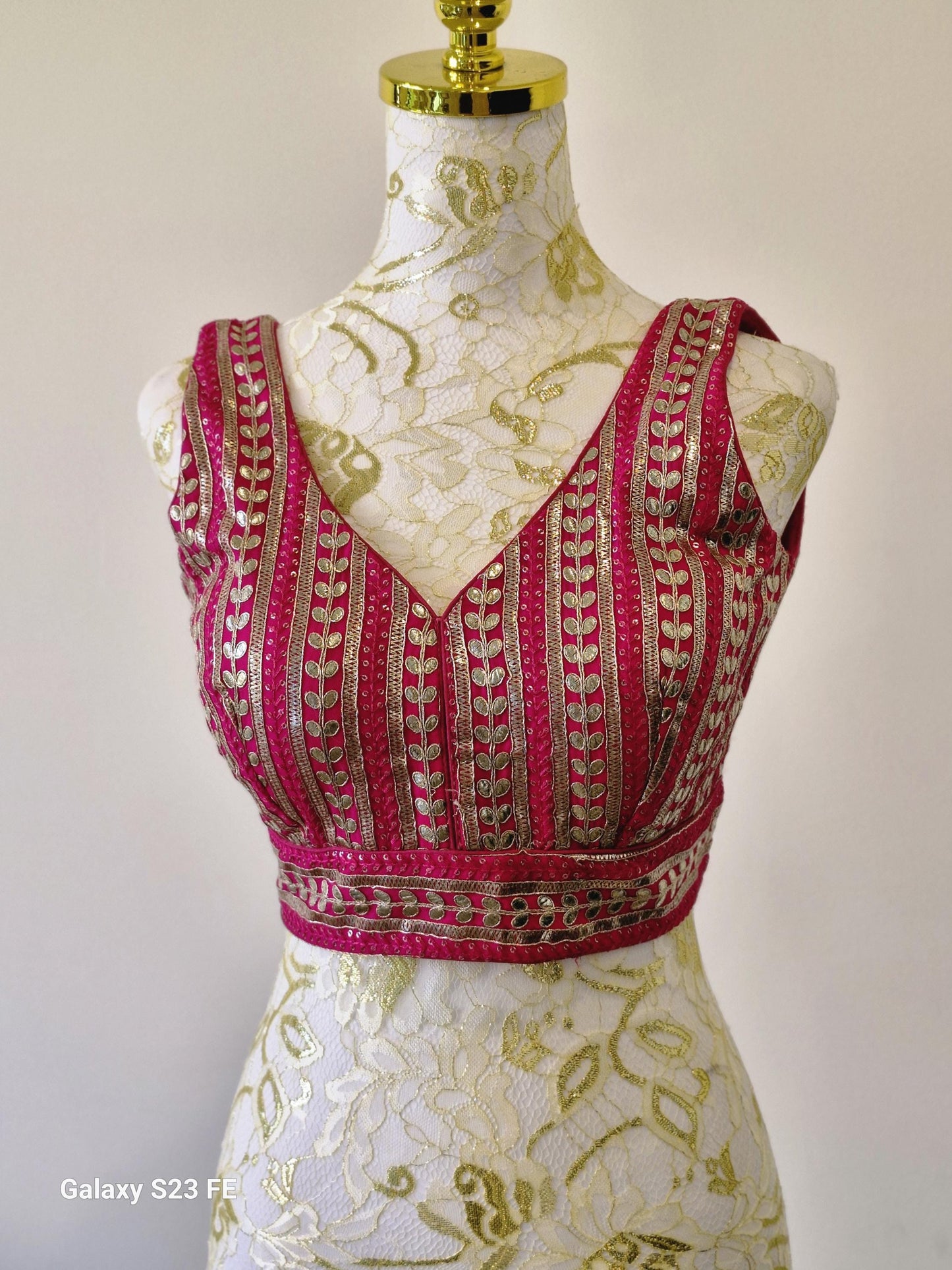 Fuchsia Pink Gota Work Blouse