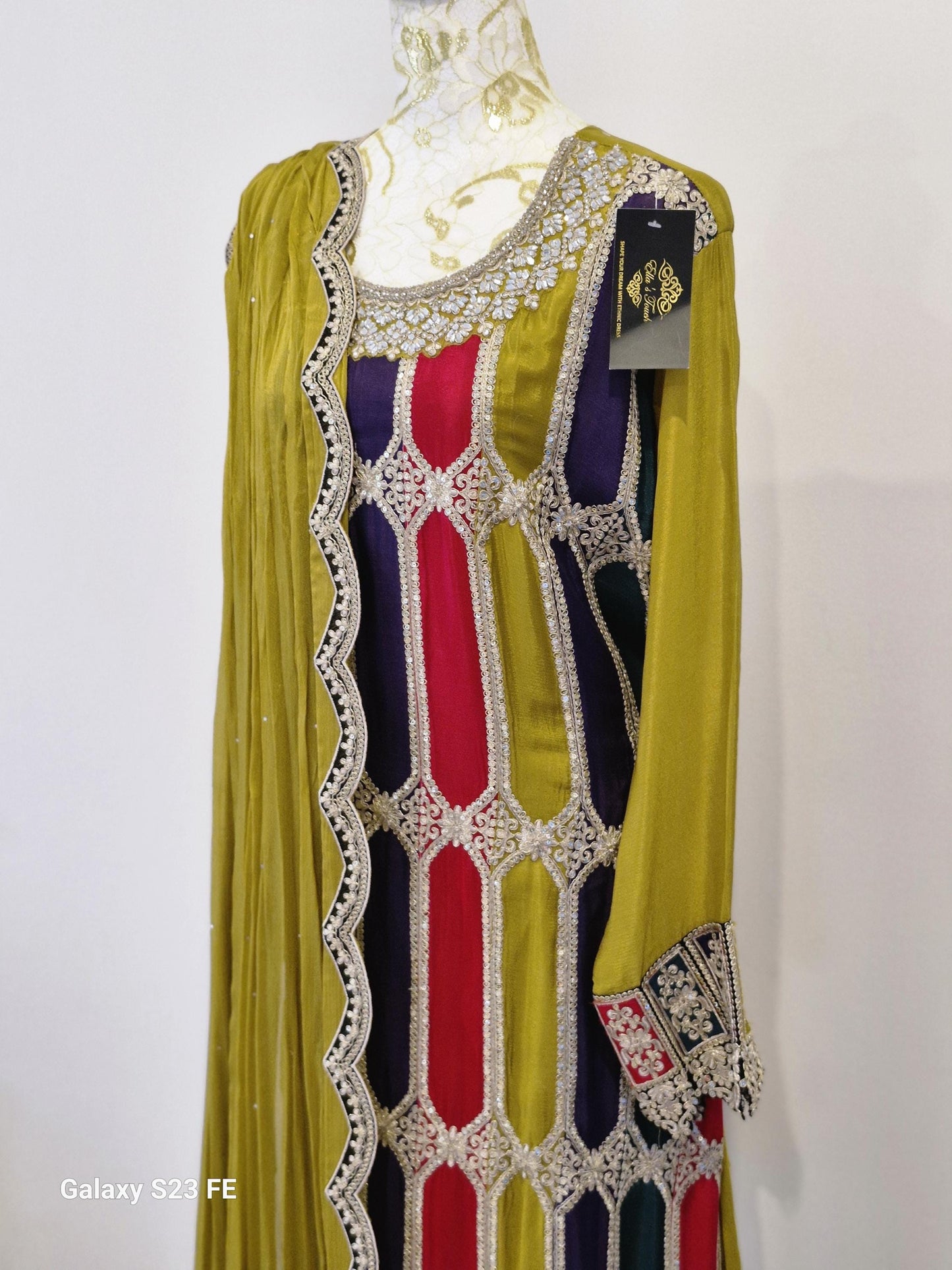 Embroidered Mustard Chinon Suit Set (Plus Size)