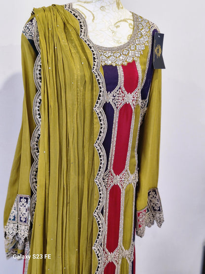 Embroidered Mustard Chinon Suit Set (Plus Size)