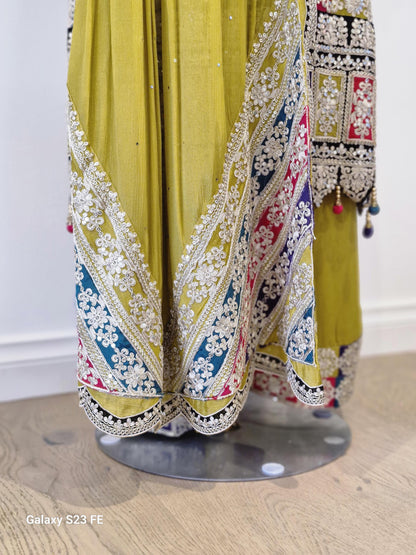 Embroidered Mustard Chinon Suit Set (Plus Size)