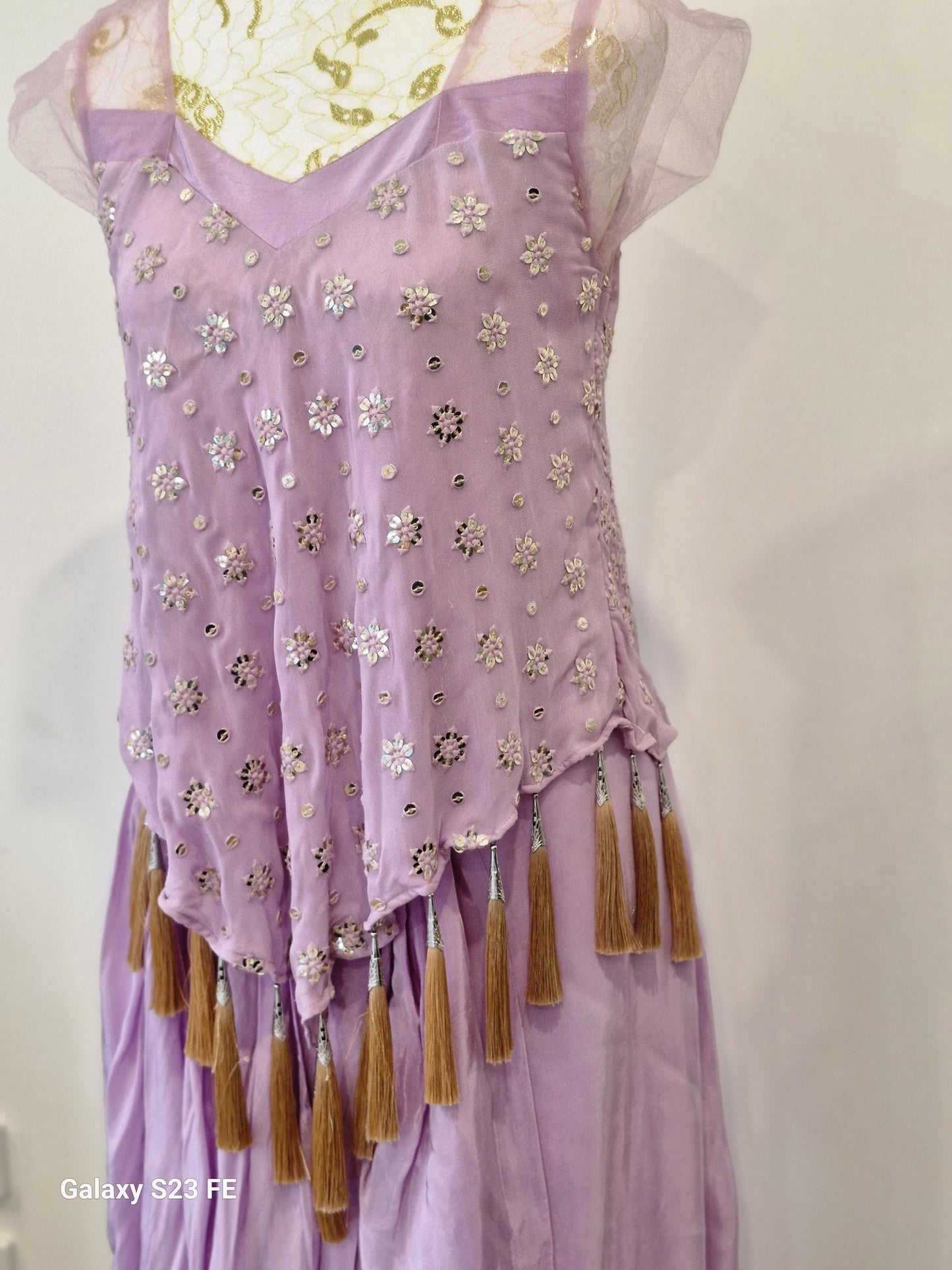 Lavender Indo Western Drape Dhoti Skirt with Embroidered Peplum Top  Size 38-40