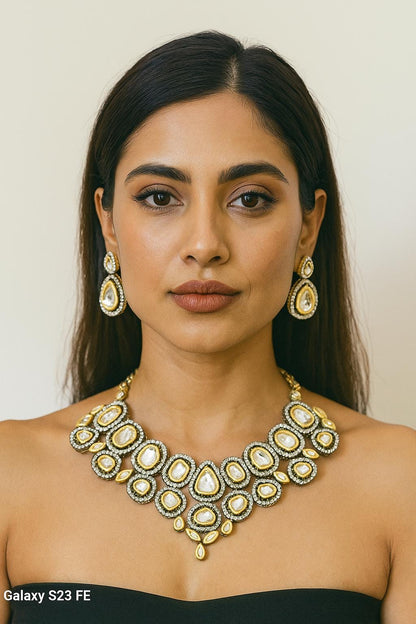 Gold & Silver Polki Kundan Choker Necklace Set