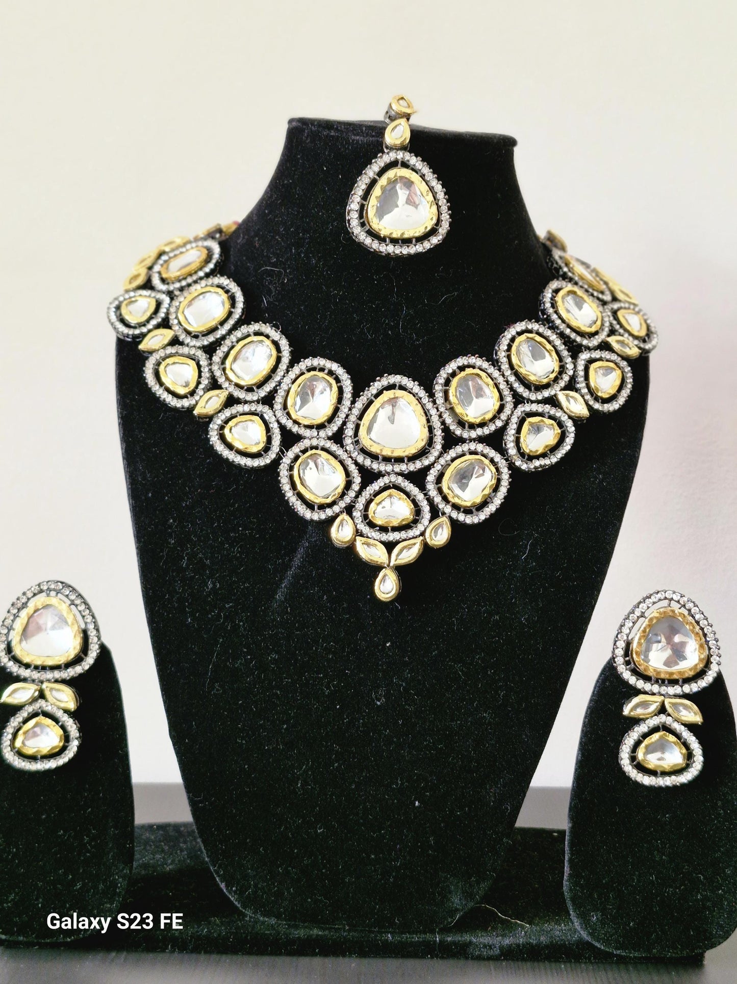 Gold & Silver Polki Kundan Choker Necklace Set