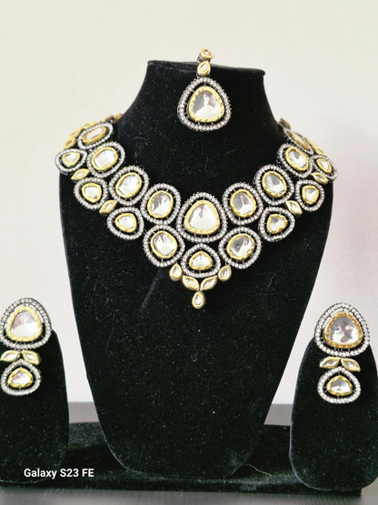 Gold & Silver Polki Kundan Choker Necklace Set