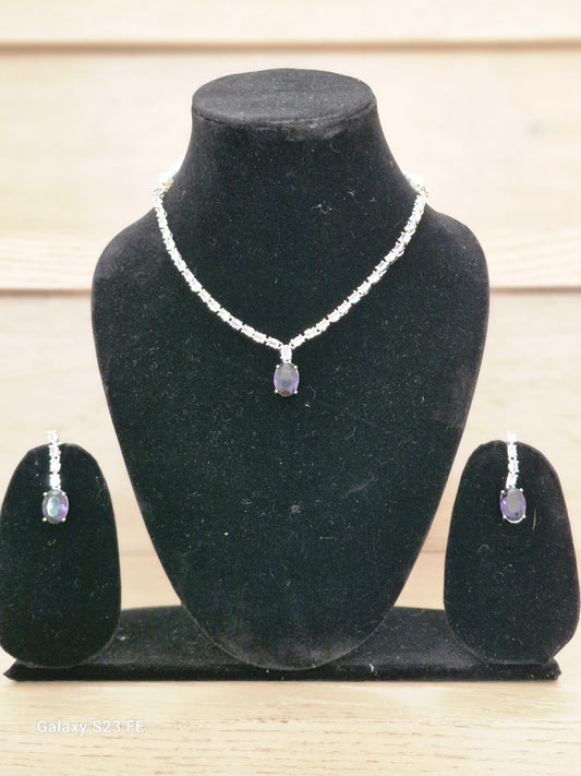 Purple Stone Pendant Necklace with Matching Earrings