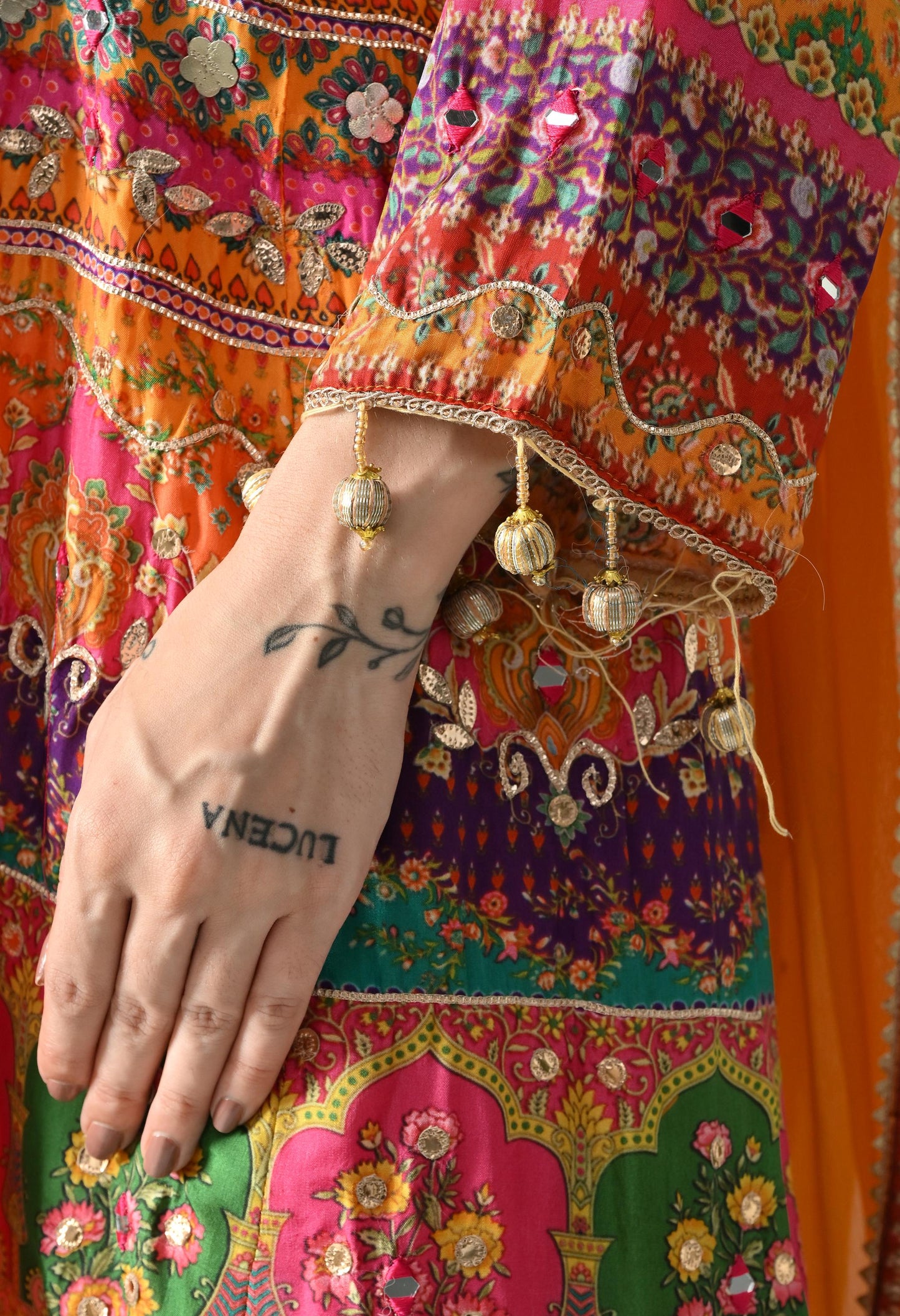 Bright Orange Suit with Tulip Pants & Dupatta  Size 40