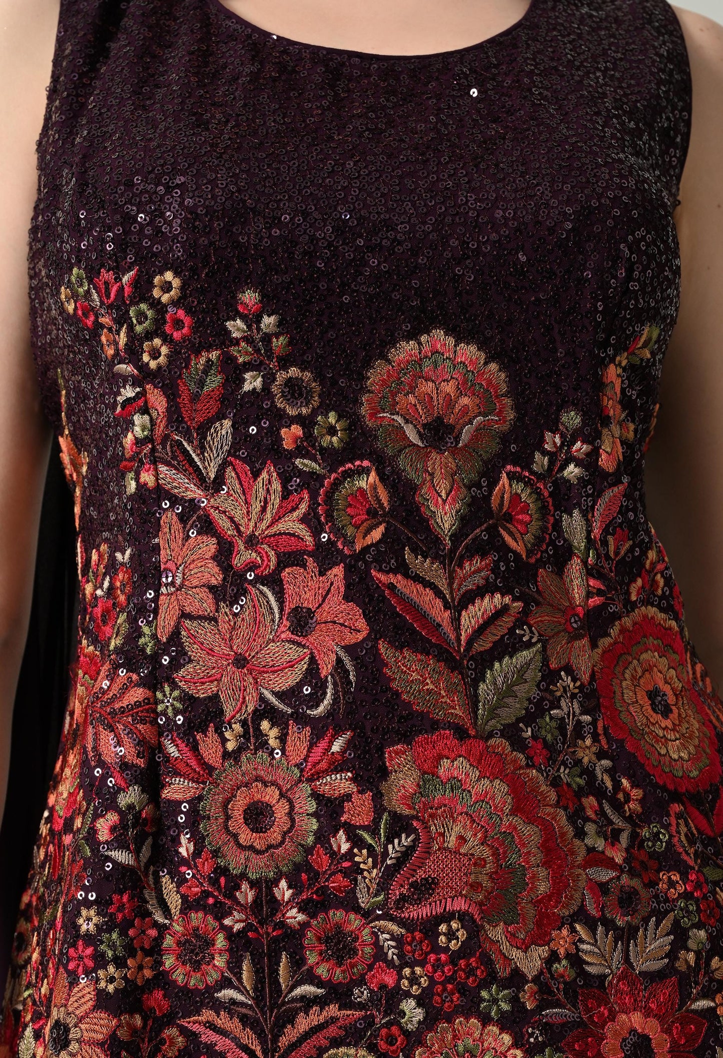 Glamour in Wine: Sequin Statement Georgette Plazo Suit | XL Size | Party Wear Ethnic Set