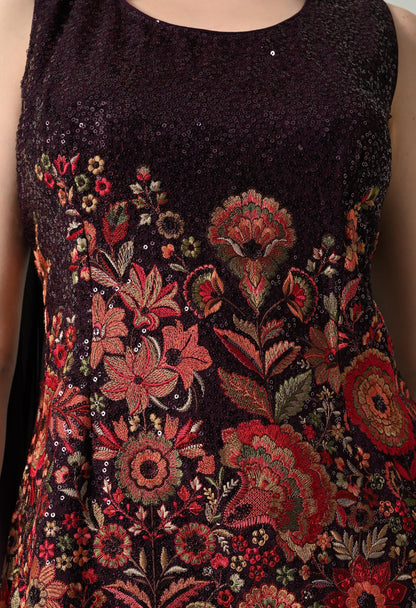 Glamour in Wine: Sequin Statement Georgette Plazo Suit | XL Size | Party Wear Ethnic Set