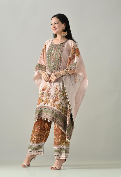 Muslin Digital Print Kaftan Set with Matching Pants  Size 42