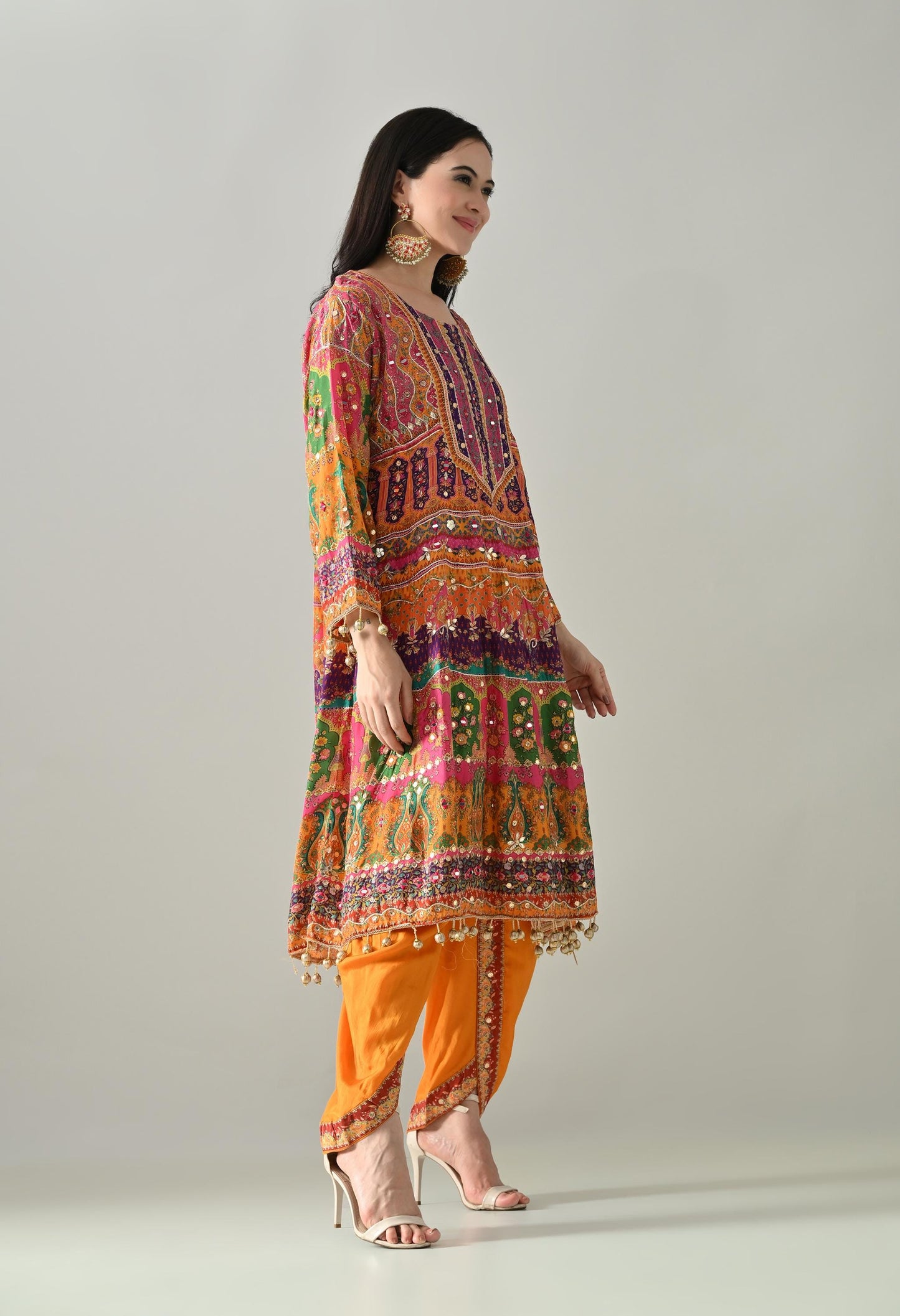 Bright Orange Suit with Tulip Pants & Dupatta  Size 40