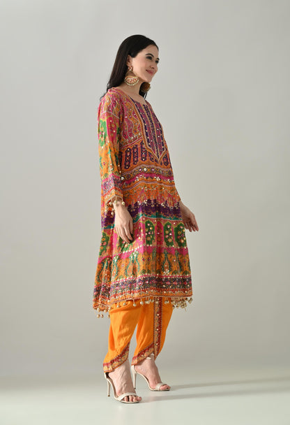 Bright Orange Suit with Tulip Pants & Dupatta  Size 40