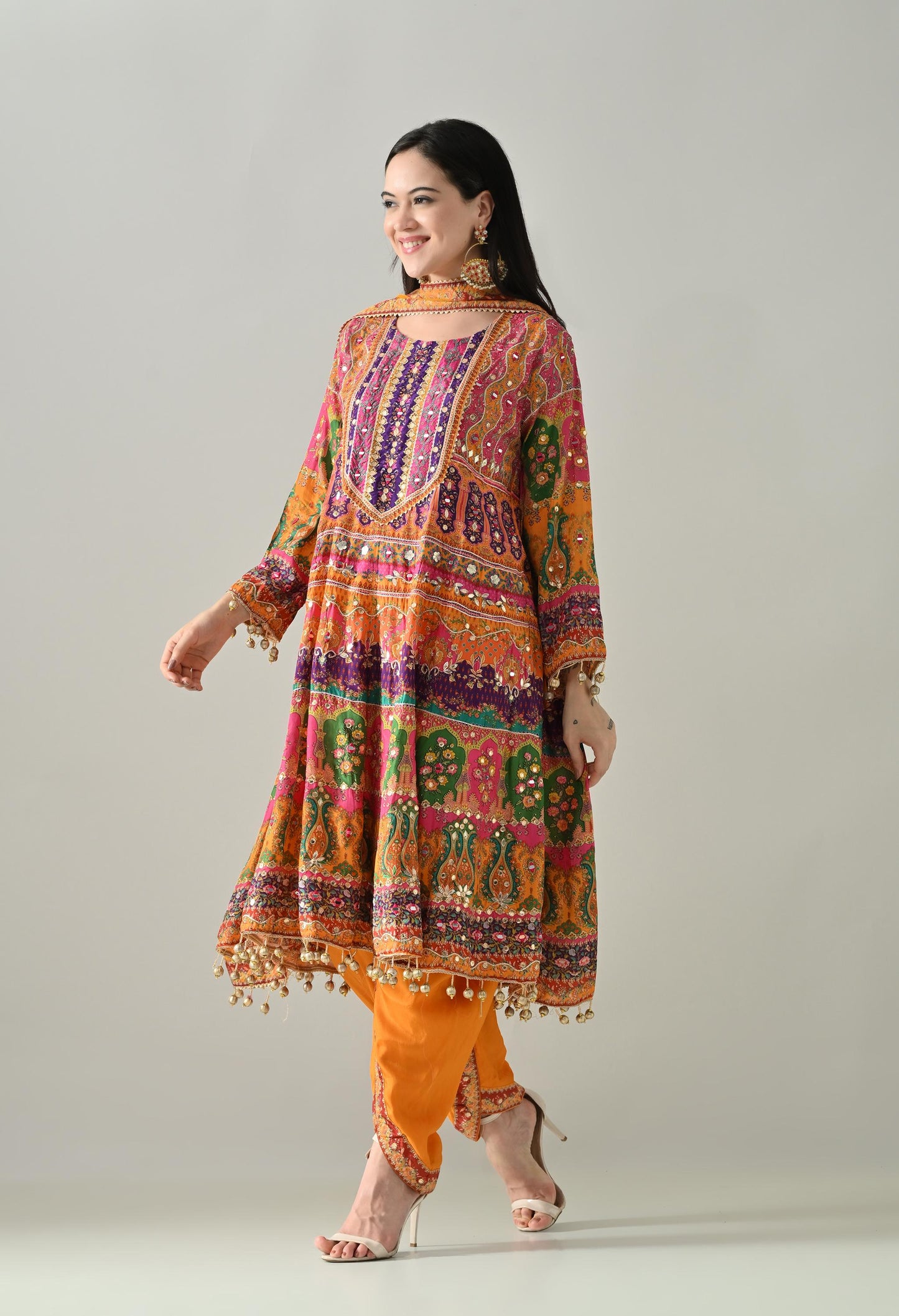 Bright Orange Suit with Tulip Pants & Dupatta  Size 40