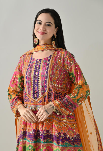 Bright Orange Suit with Tulip Pants & Dupatta  Size 40