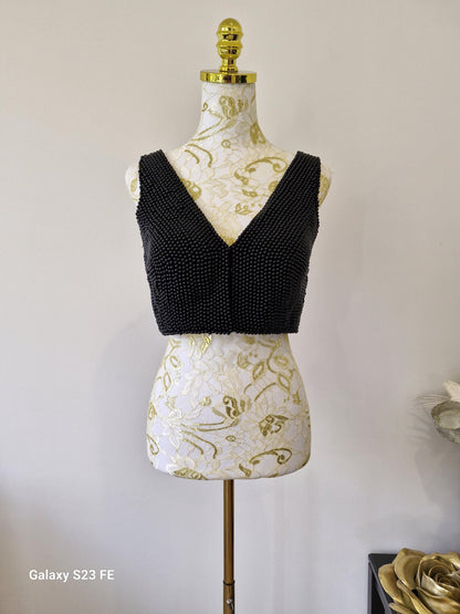 Black Beaded Designer Saree Blouse