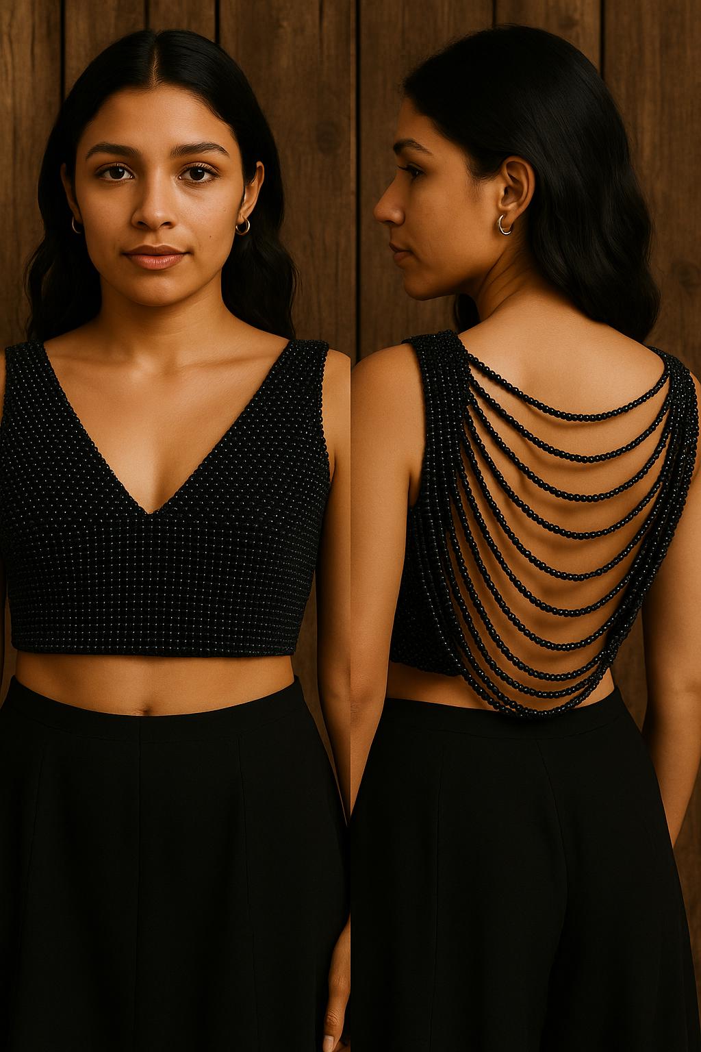 Black Beaded Designer Saree Blouse