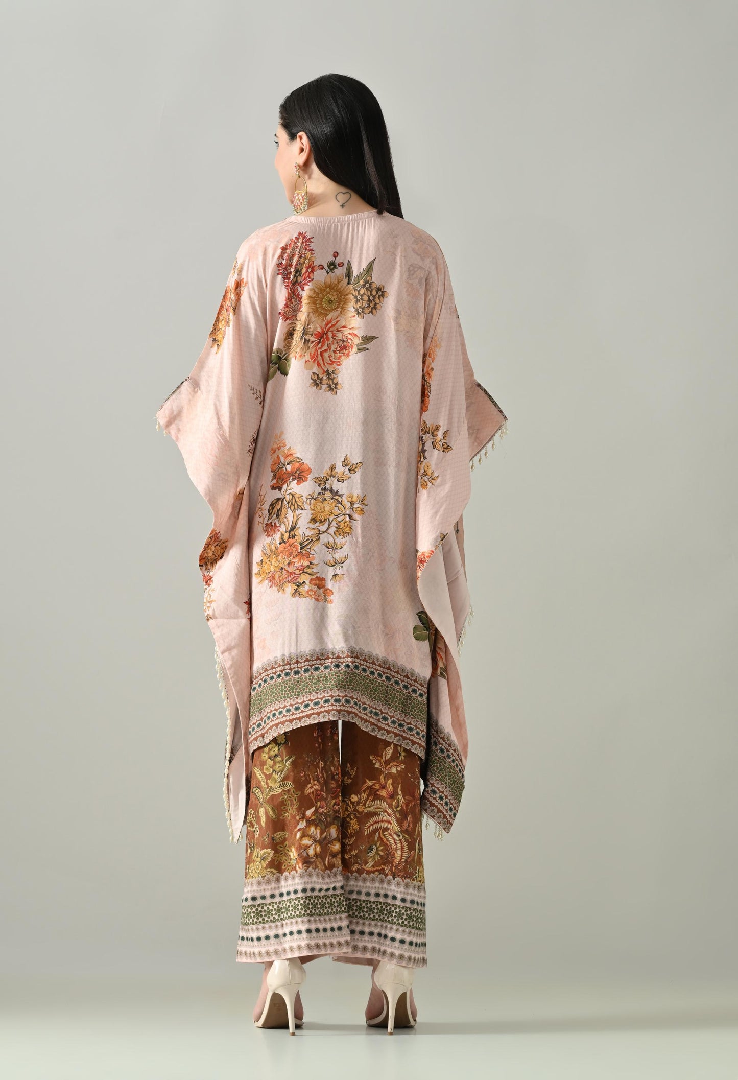 Muslin Digital Print Kaftan Set with Matching Pants  Size 42