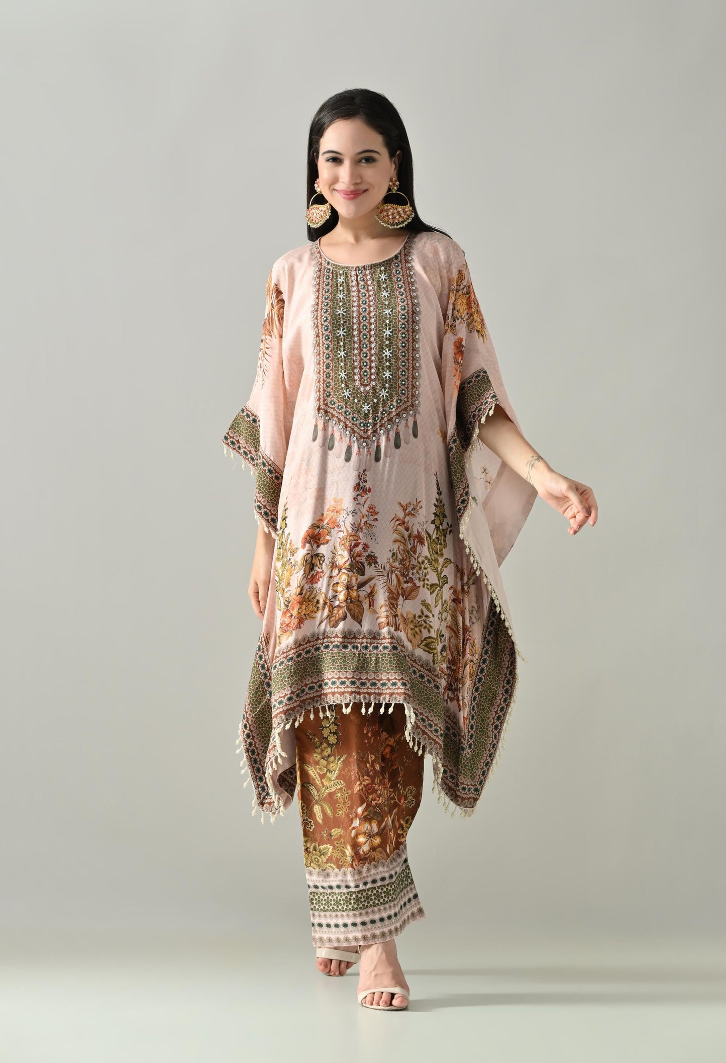 Muslin Digital Print Kaftan Set with Matching Pants  Size 42