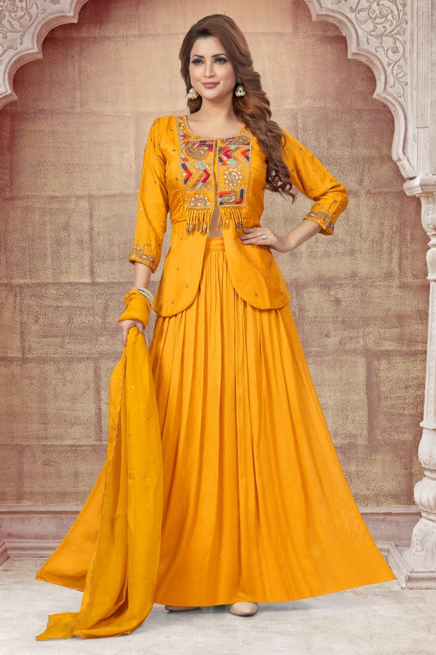 Mustard Yellow Indo Western Outfit , size -38