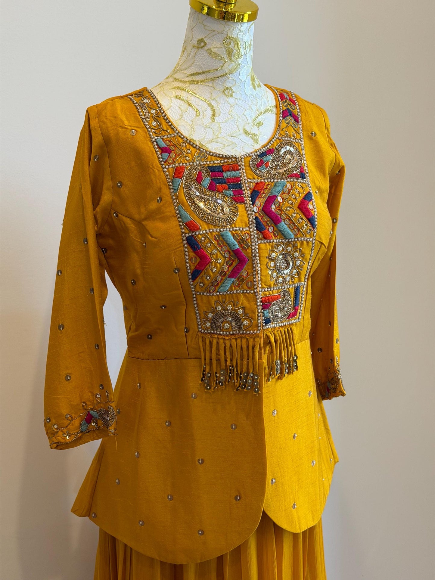 Mustard Yellow Indo Western Outfit , size -38