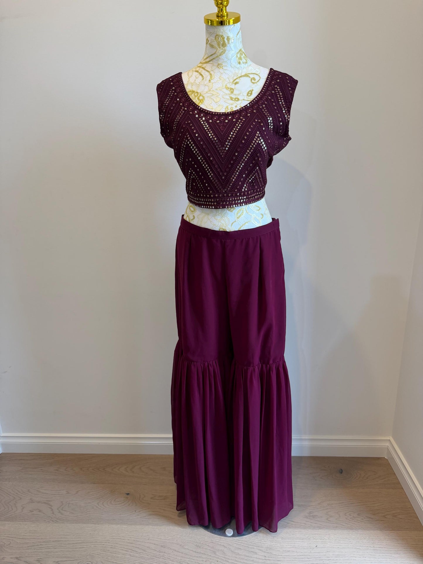 Plum Wine Georgette Cape 3pc indowestern Setin 40-42 size