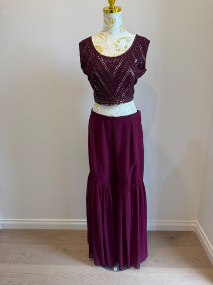 Plum Wine Georgette Cape 3pc indowestern Setin 40-42 size