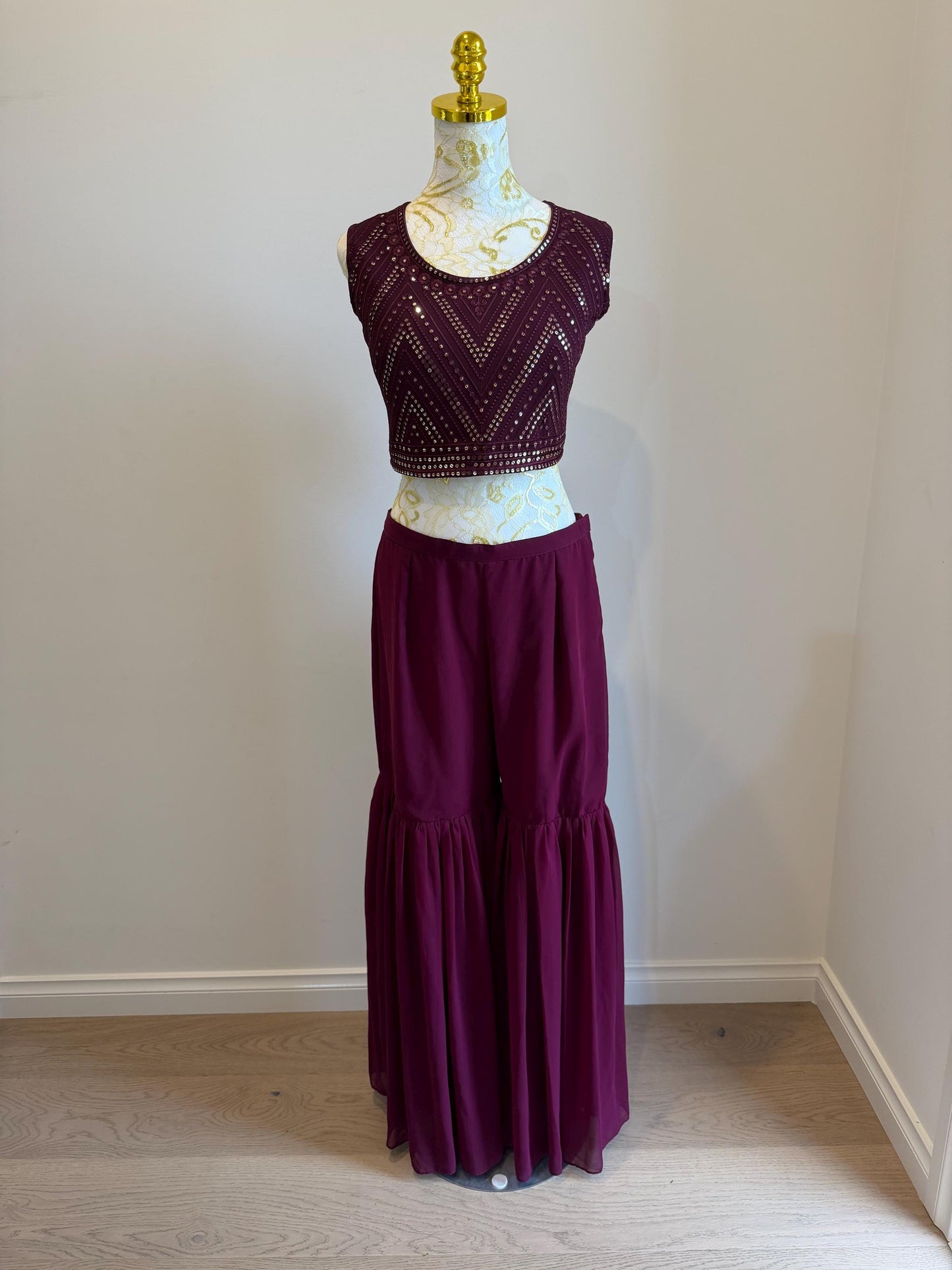 Plum Wine Georgette Cape 3pc indowestern Setin 40-42 size