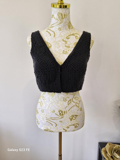 Black Beaded Designer Saree Blouse