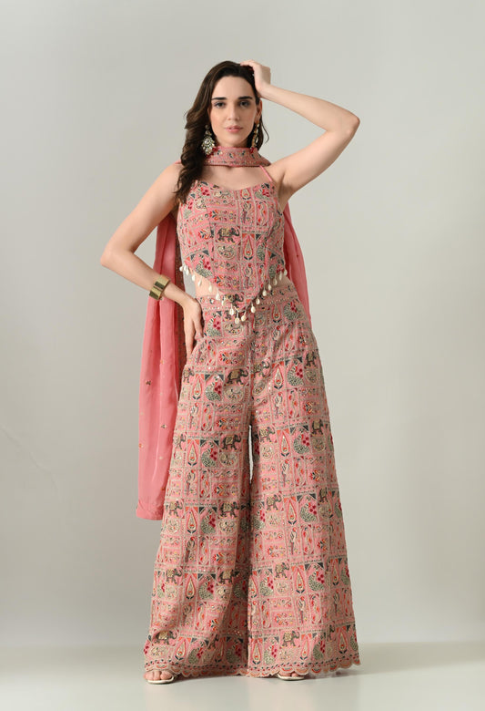 Dori-Back Pink Indo-Western Fusion Outfit | Size 38