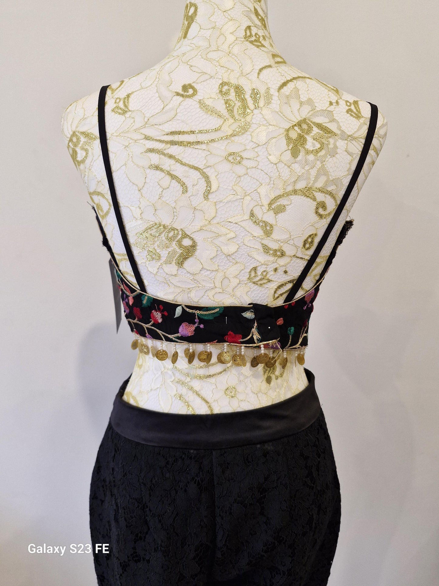 Handcrafted Multi-Embroidered top with Pants And Silk Red Dupatta (Size 38)