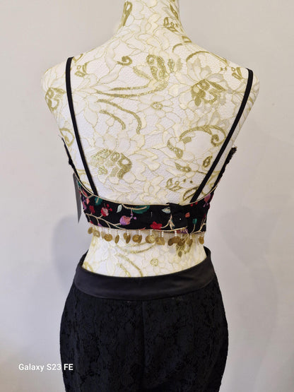 Handcrafted Multi-Embroidered top with Pants And Silk Red Dupatta (Size 38)