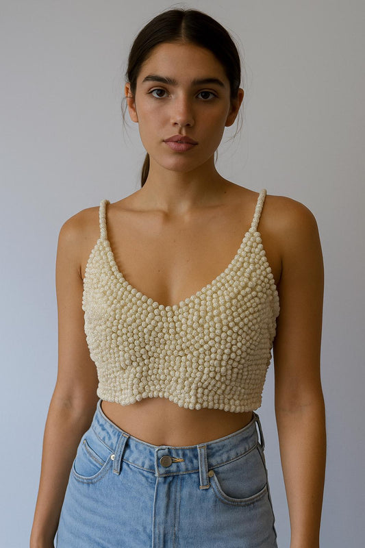 Hand Beaded Pearl Crop Top