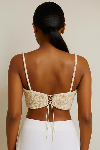 Hand Beaded Pearl Crop Top