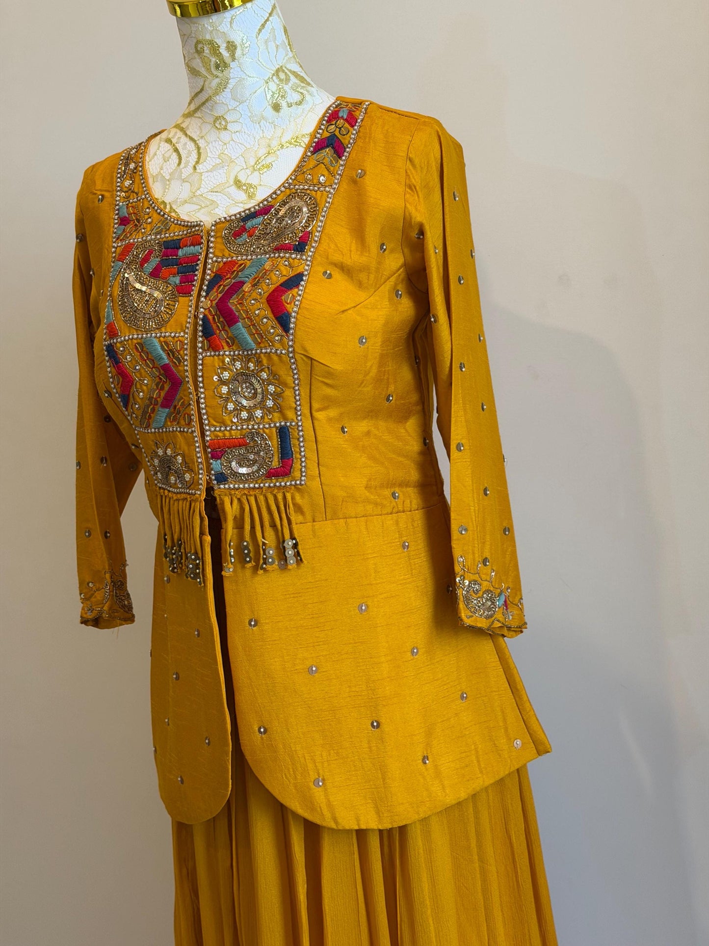 Mustard Yellow Indo Western Outfit , size -38