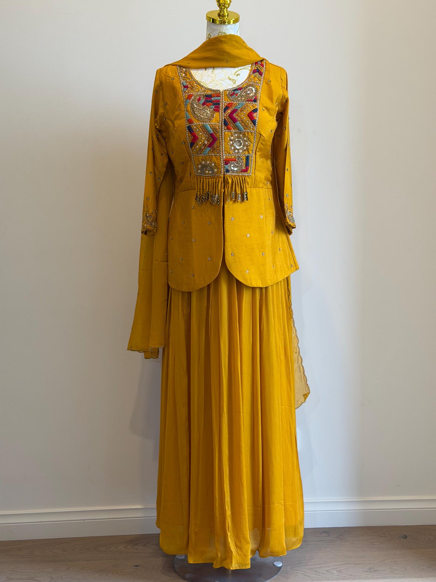 Mustard Yellow Indo Western Outfit , size -38