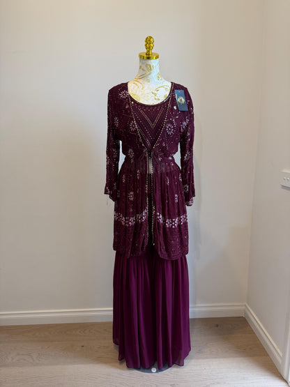 Plum Wine Georgette Cape 3pc indowestern Setin 40-42 size