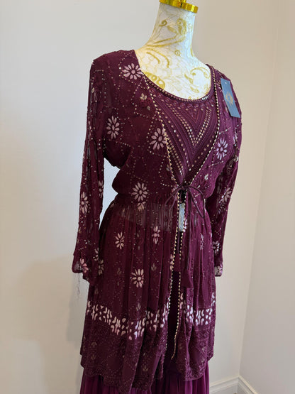 Plum Wine Georgette Cape 3pc indowestern Setin 40-42 size