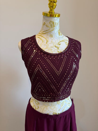 Plum Wine Georgette Cape 3pc indowestern Setin 40-42 size