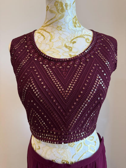 Plum Wine Georgette Cape 3pc indowestern Setin 40-42 size