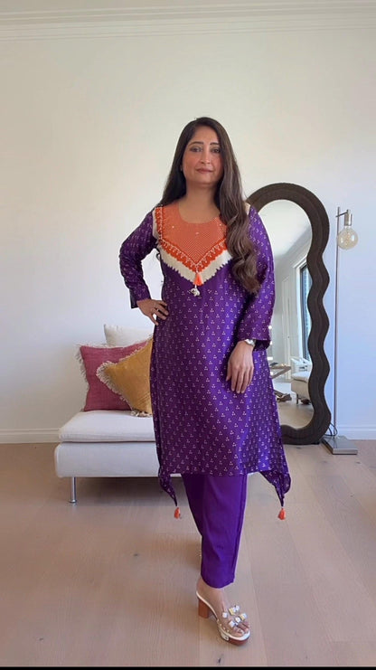 Purple Gajji Silk Traditional cord set