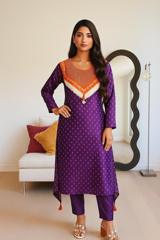 Purple Gajji Silk Traditional cord set