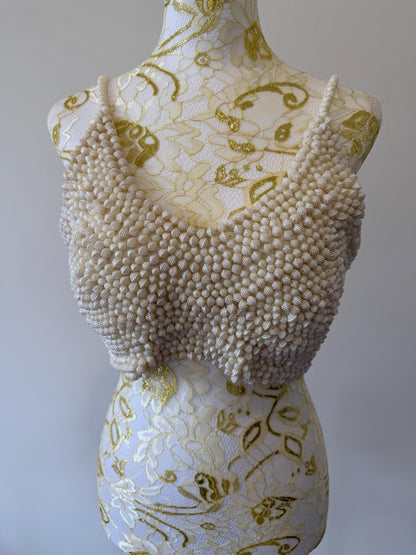 Hand Beaded Pearl Crop Top