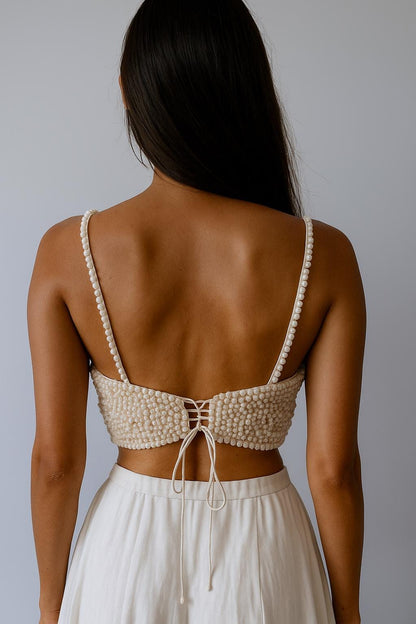 Hand Beaded Pearl Crop Top