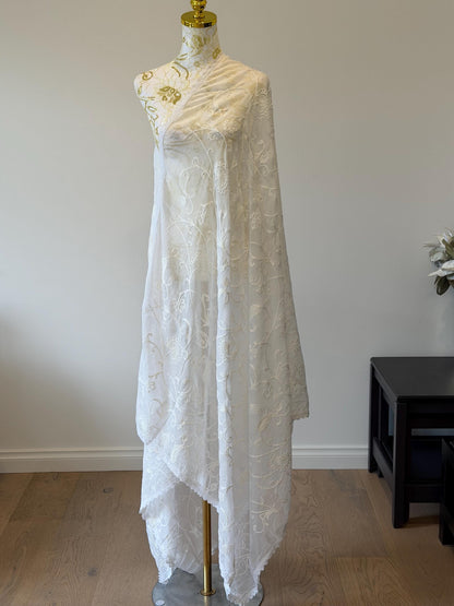 White Chikankari Cotton Dupatta | Handcrafted Traditional Indian Embroidery | Lightweight Ethnic Accessory