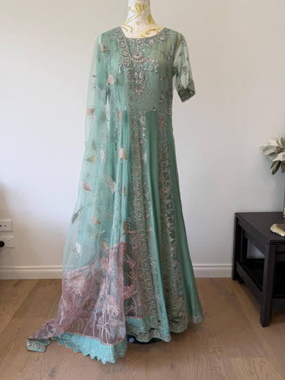 Mint Green Embroidered Pakistani Anarkali Elegant Suit