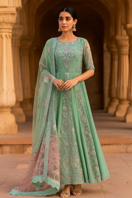Mint Green Embroidered Pakistani Anarkali Elegant Suit