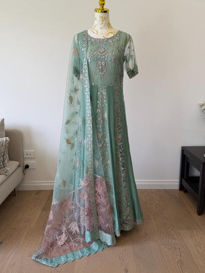 Mint Green Embroidered Pakistani Anarkali Elegant Suit
