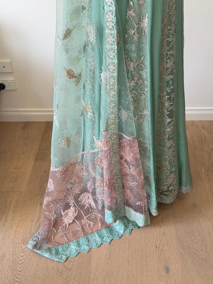 Mint Green Embroidered Pakistani Anarkali Elegant Suit