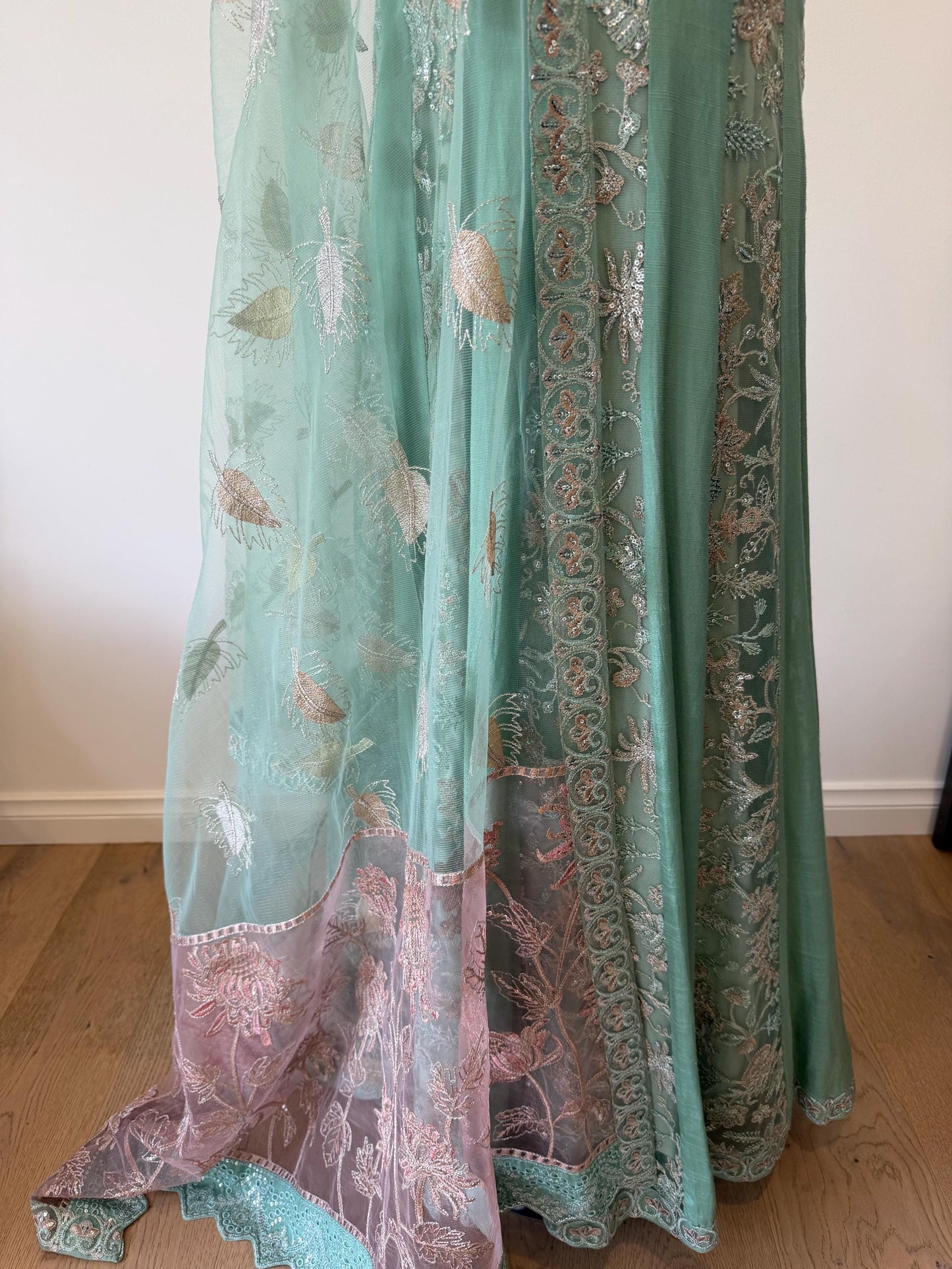 Mint Green Embroidered Pakistani Anarkali Elegant Suit