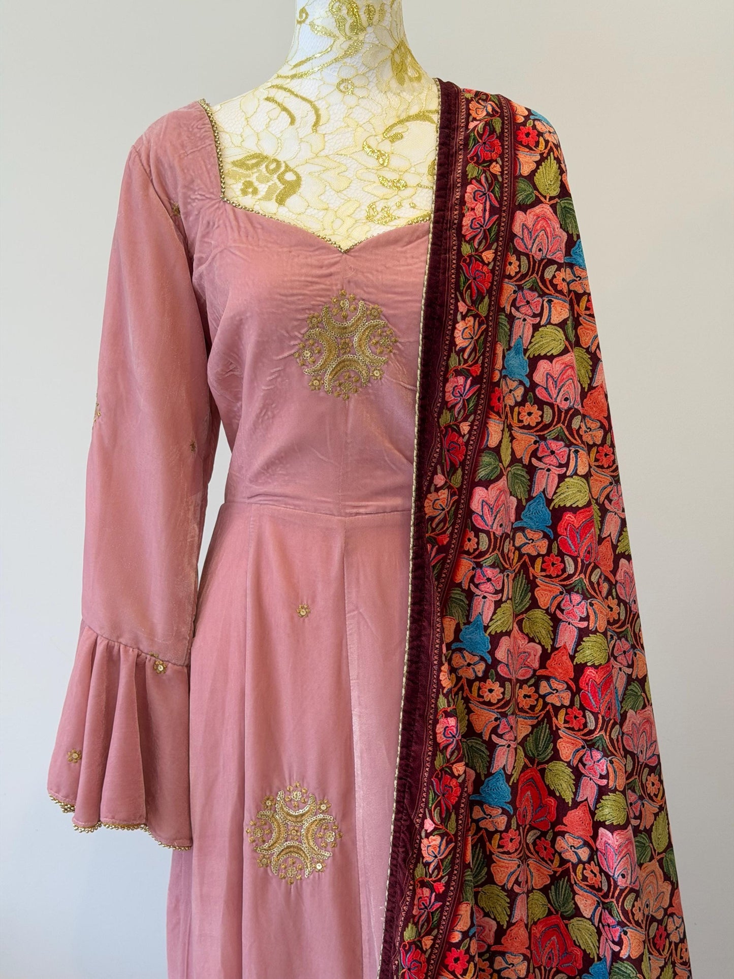 Dusty Pink Velvet Anarkali Suit size 48-50