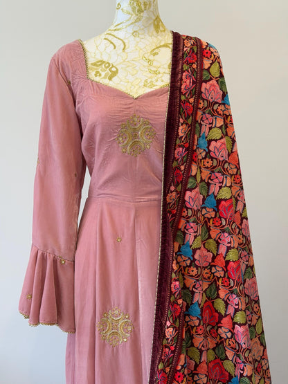 Dusty Pink Velvet Anarkali Suit size 48-50
